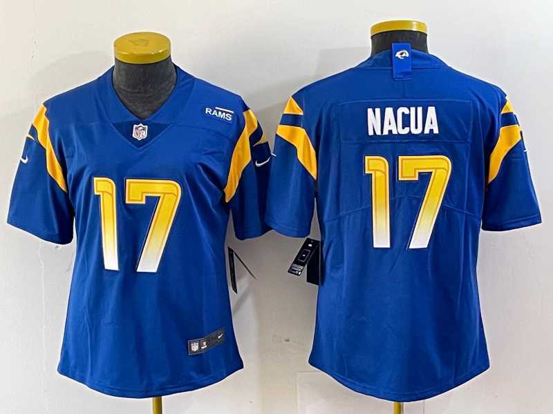Women's Los Angeles Rams #17 Puka Nacua 2022 Blue Vapor Limited Stitched Jersey,We sell and wholesale Women's Los Angeles Rams #17 Puka Nacua 2022 Blue Vapor Limited Stitched Jersey on line form chian!